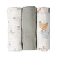 The Little Linen Company / Muslin Wraps 3 Pack - Farmyard Lamb