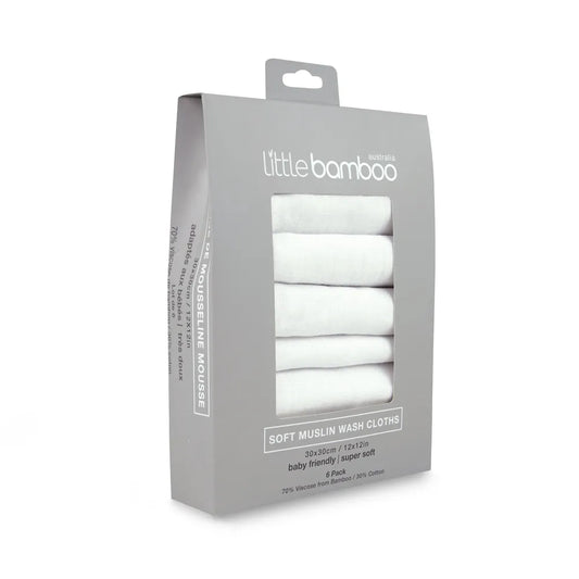 Little Bamboo / Soft Muslin Wash Cloths 6 Pack - Natural