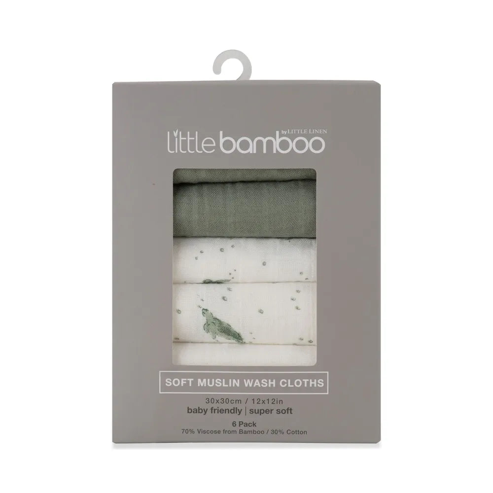 Little Bamboo / Soft Muslin Wash Cloths 6 Pack - Turtle Bay