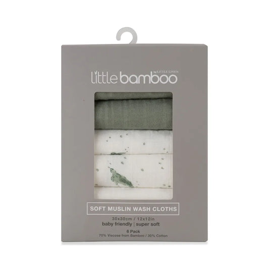 Little Bamboo / Soft Muslin Wash Cloths 6 Pack - Turtle Bay