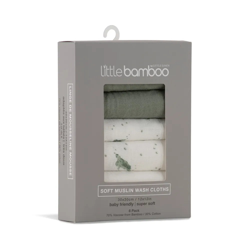 Little Bamboo / Soft Muslin Wash Cloths 6 Pack - Turtle Bay
