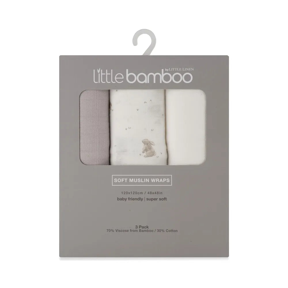 Little Bamboo / Soft Muslin Wraps 3 Pack - Stone Grey