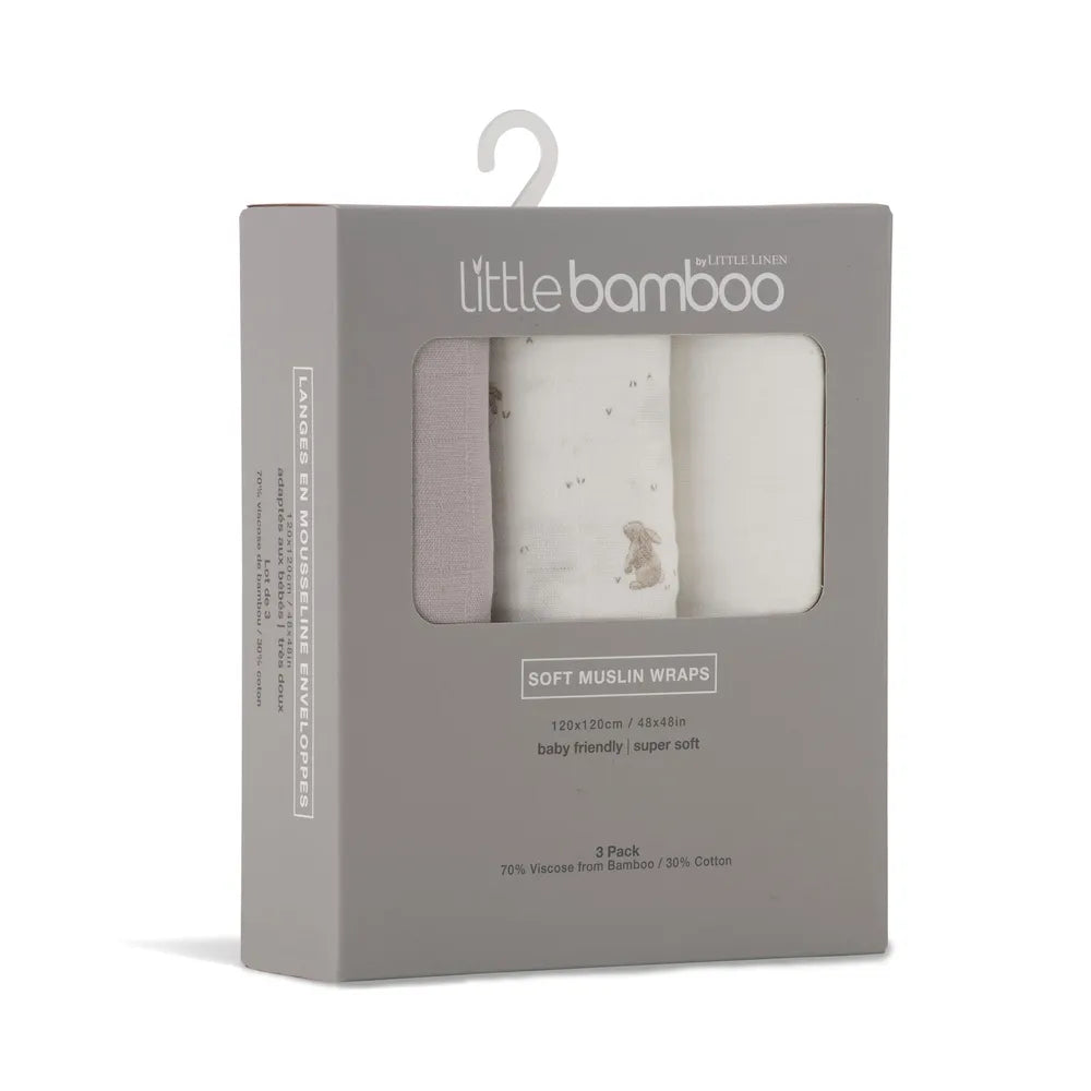 Little Bamboo / Soft Muslin Wraps 3 Pack - Stone Grey