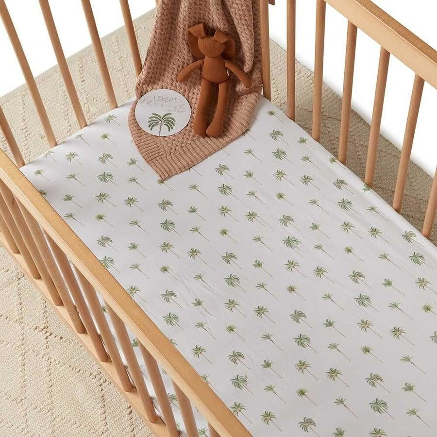 Snuggle Hunny / Fitted Cot Sheet - Green Palm