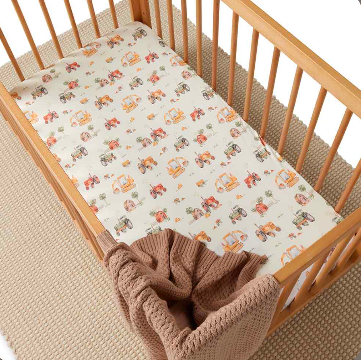 Snuggle Hunny / Fitted Cot Sheet - Diggers And Tractors