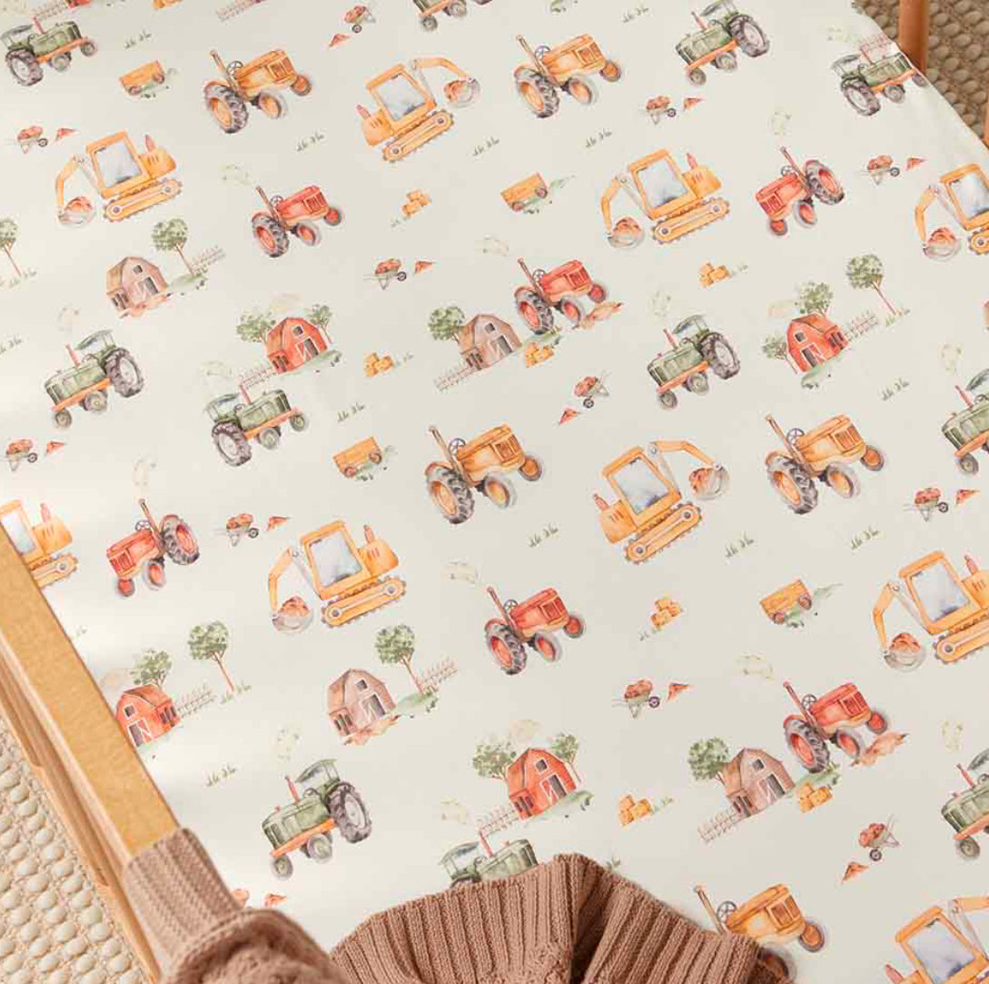 Snuggle Hunny / Fitted Cot Sheet - Diggers And Tractors
