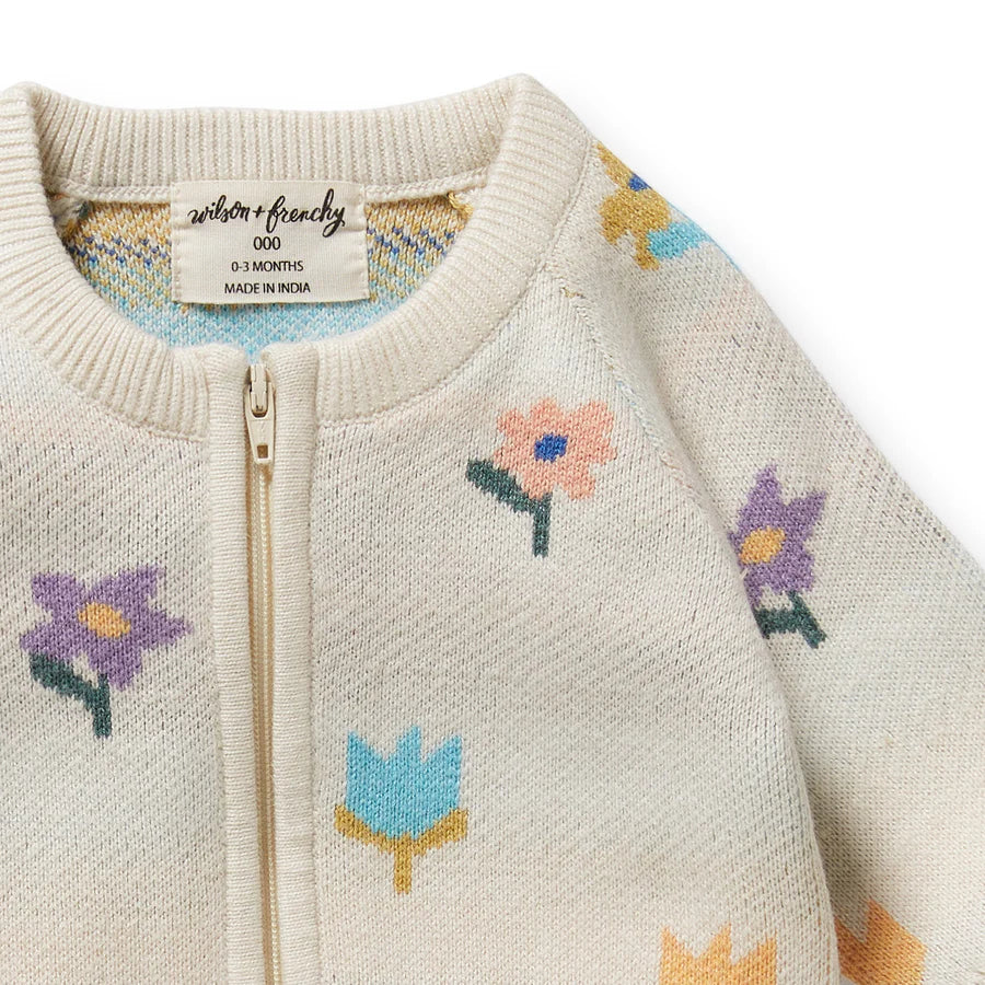 Wilson & Frenchy / Organic Knitted Jacquard Growsuit - Flower Pop