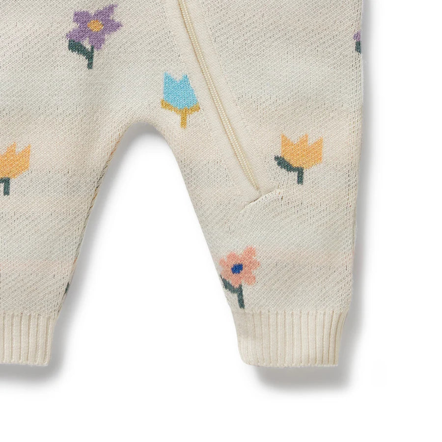 Wilson & Frenchy / Organic Knitted Jacquard Growsuit - Flower Pop
