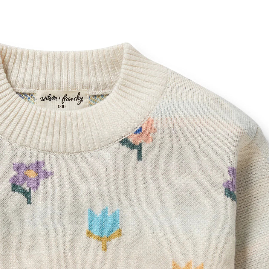 Wilson & Frenchy / Organic Knitted Jacquard Jumper - Fower Pop