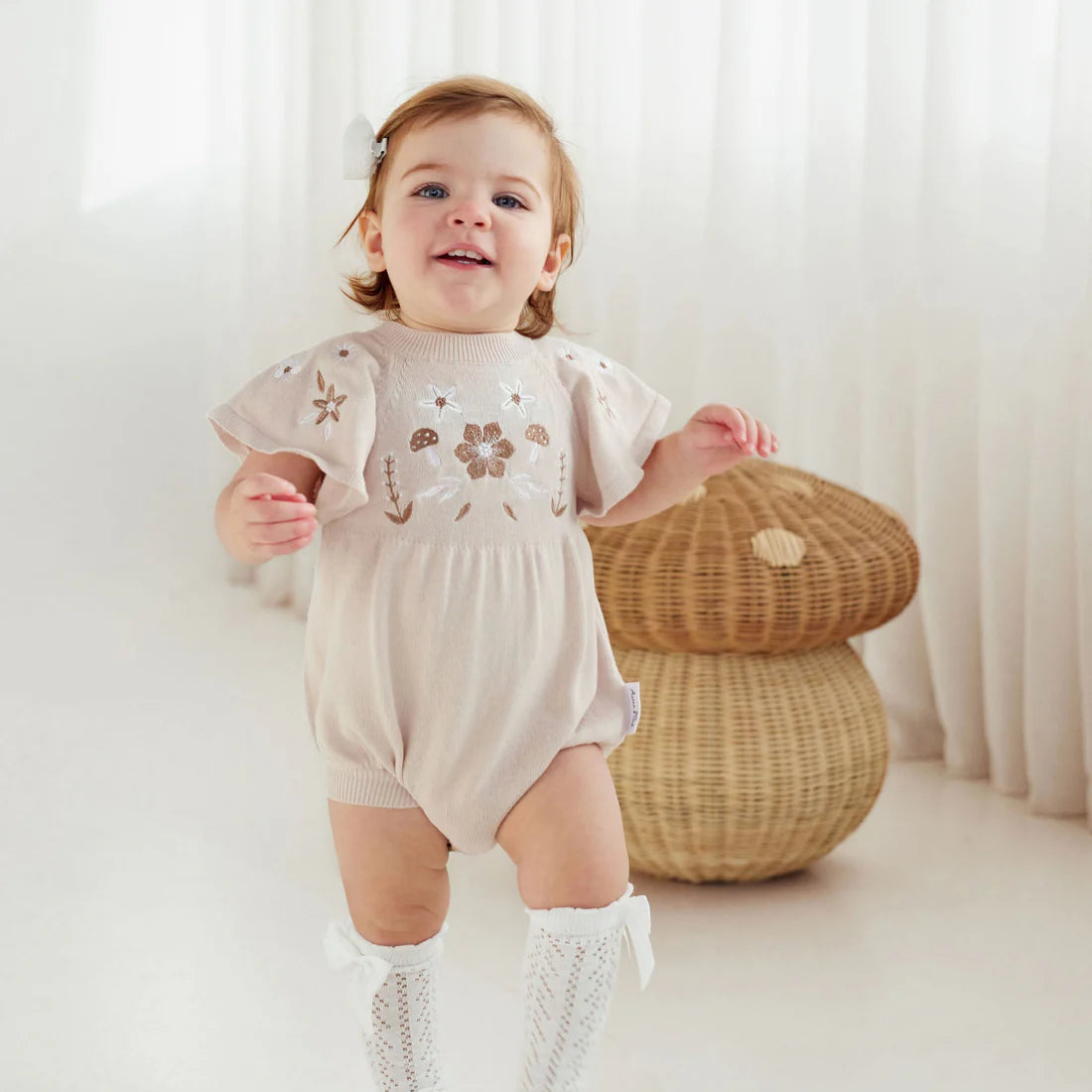 Aster & Oak / Embroidered Knit Romper - Sand
