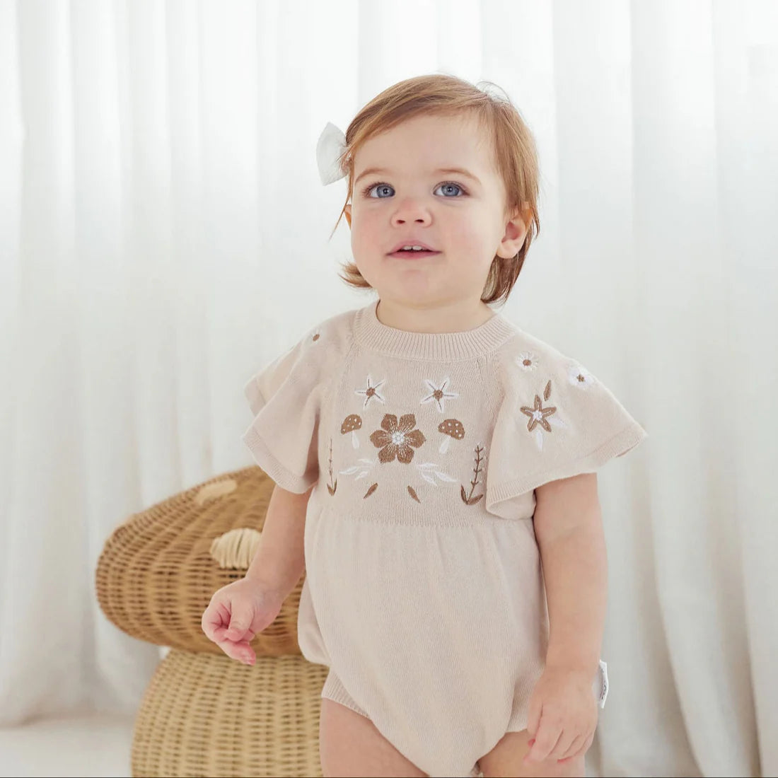 Aster & Oak / Embroidered Knit Romper - Sand