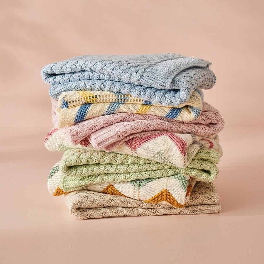 Jiggle & Giggle / Basket Weave Knit Blanket - Green