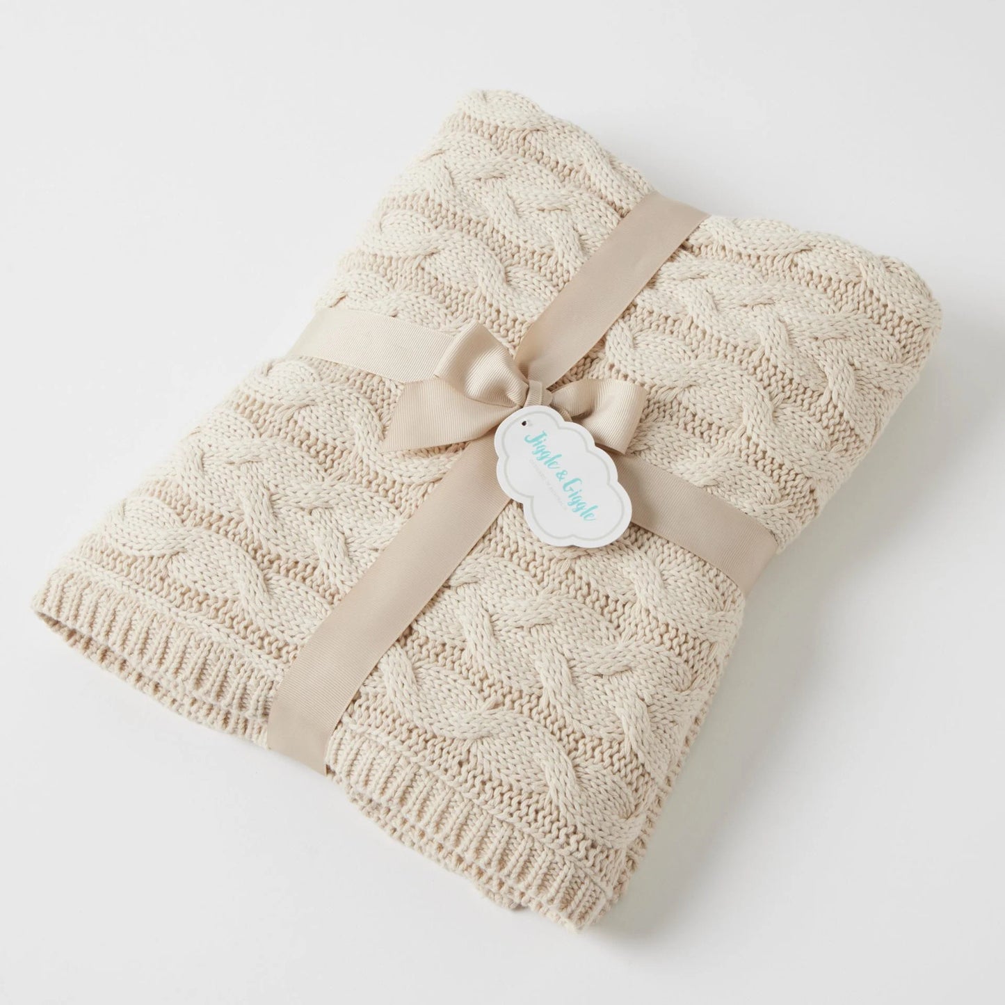 Jiggle & Giggle / Aurora Cable Knit Baby Blanket - Oatmeal