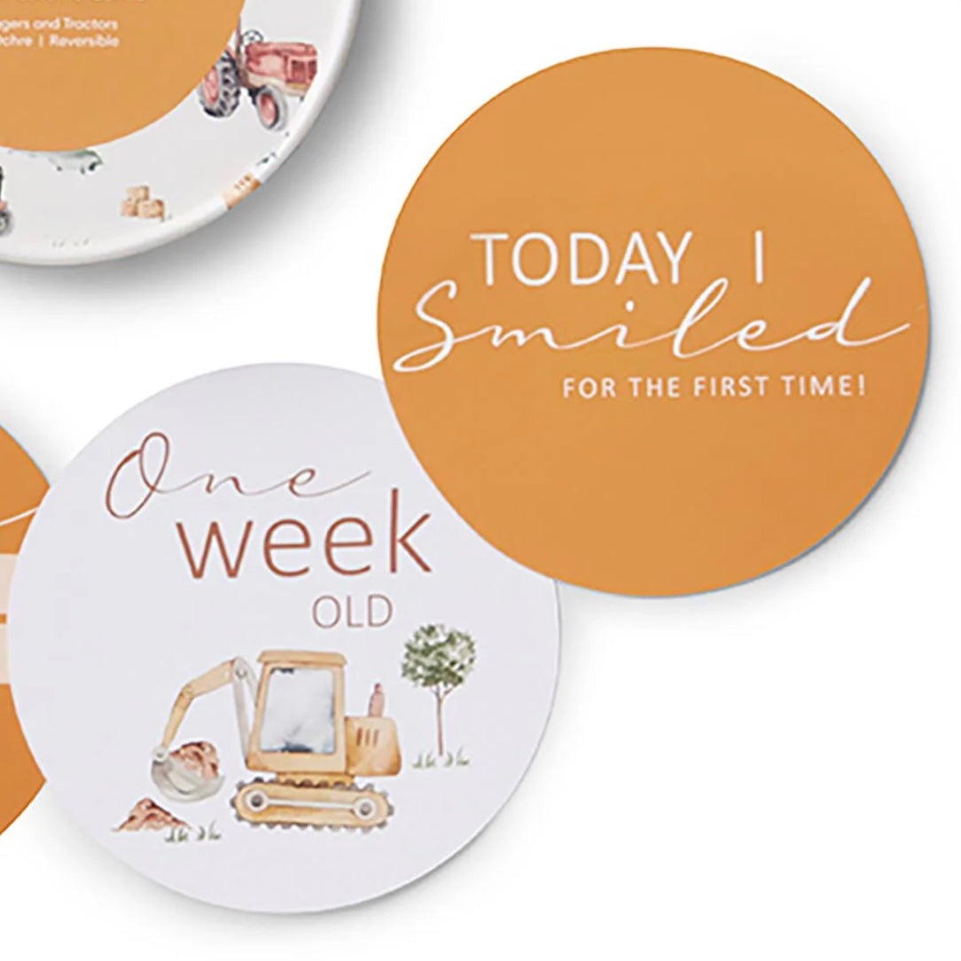 Snuggle Hunny / Reversible Milestone Cards - Diggers & Tractors & Ochre