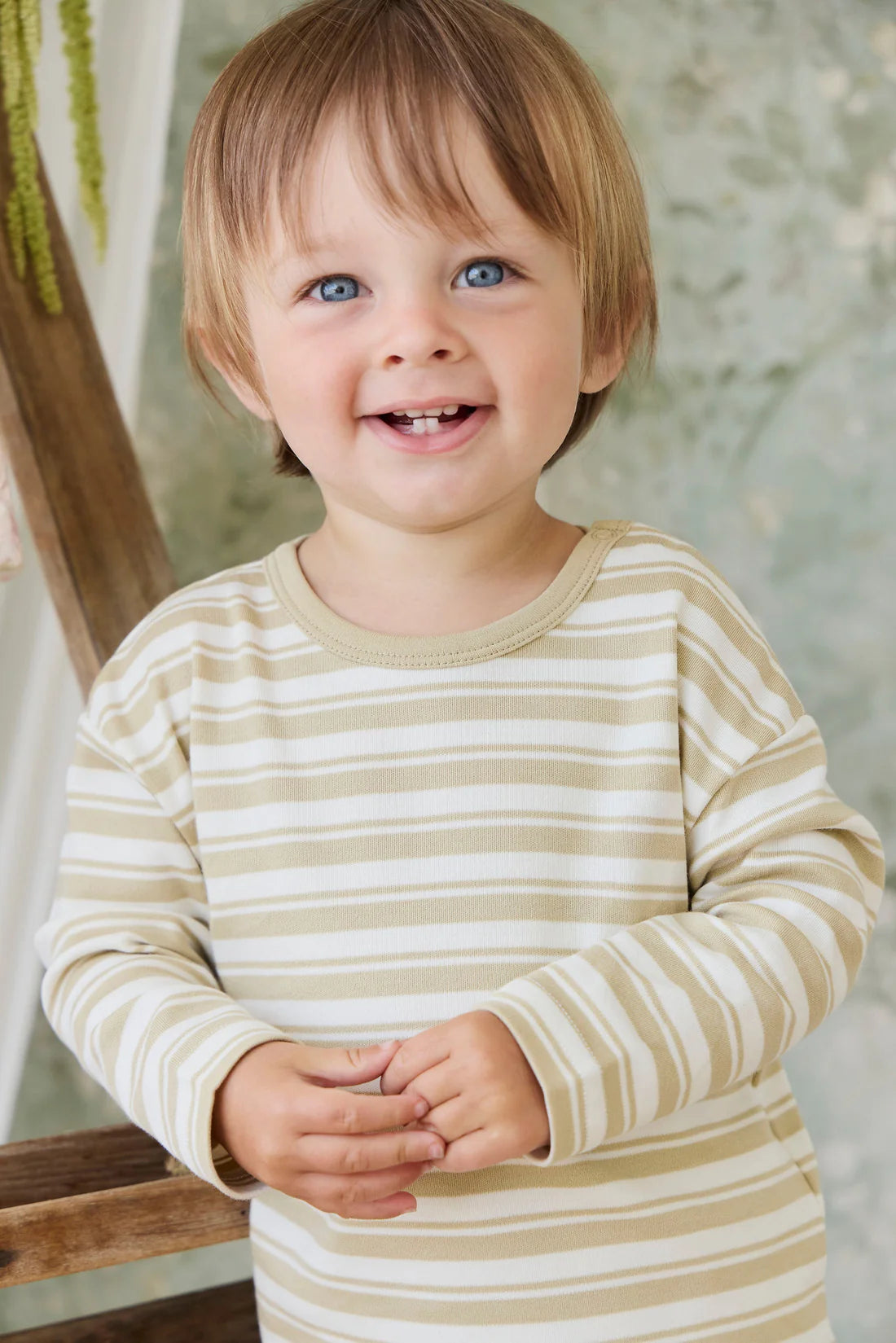 Jamie Kay / Pima Cotton Arnold Long Sleeve Top - Double Stripe Hay/Cloud