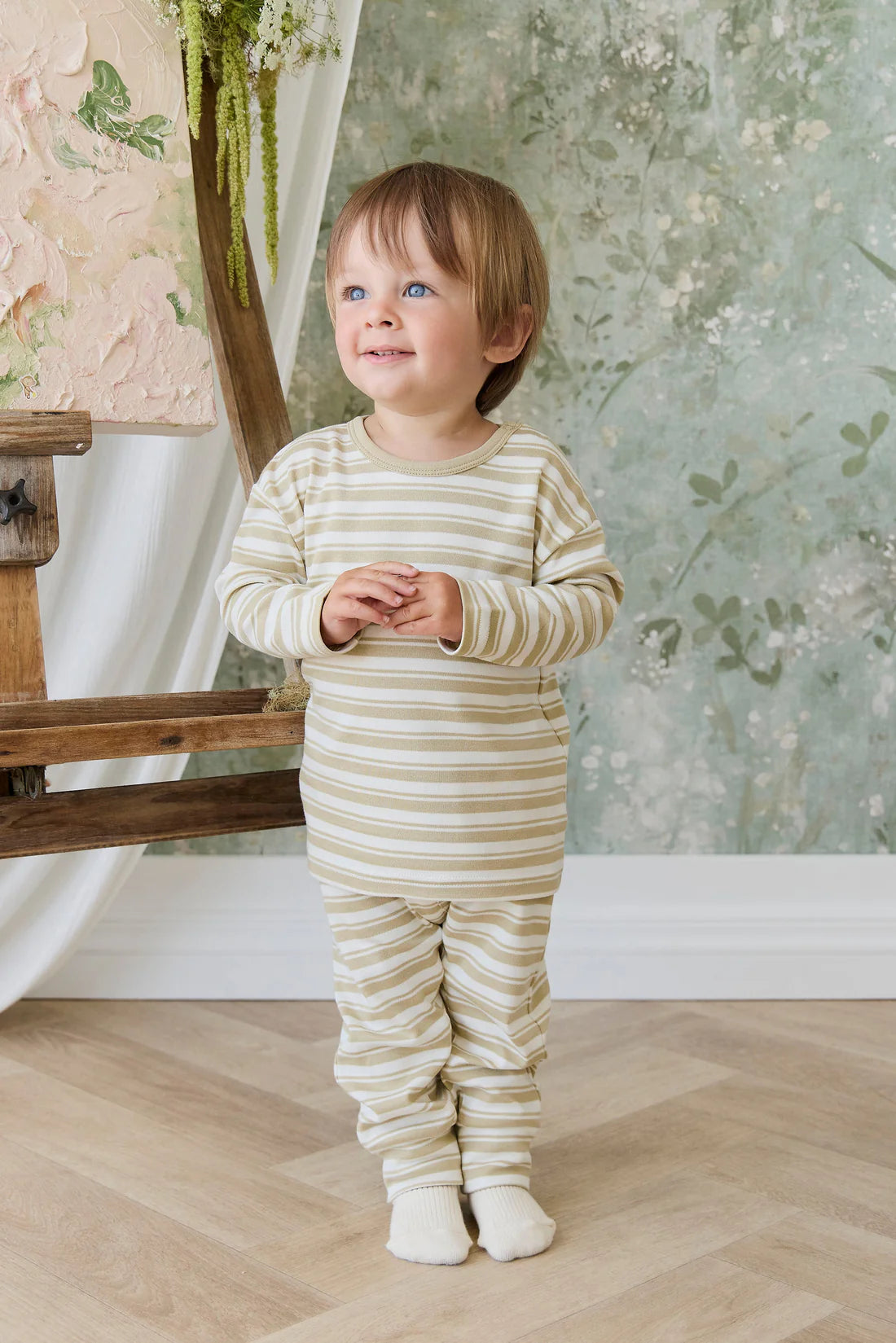 Jamie Kay / Pima Cotton Arnold Long Sleeve Top - Double Stripe Hay/Cloud
