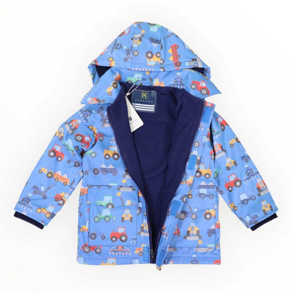 Korango / Farm Machine Print Raincoat - Blue