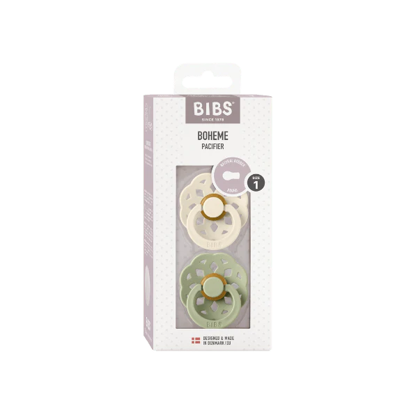 BIBS / Boheme Dummy Round Nipple 2 Pack - Ivory/Sage