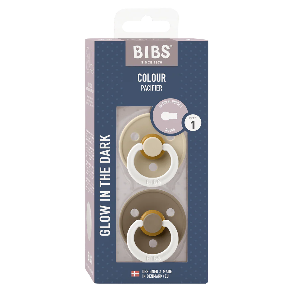 BIBS / Glow Dummy Round Nipple 2 Pack - Vanilla/Dark Oak