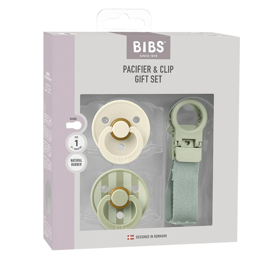 BIBS / Colour Pacifier & Loop Clip Gift Set Size 1 - Sage