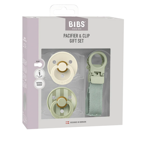 BIBS / Colour Pacifier & Loop Clip Gift Set Size 1 - Sage