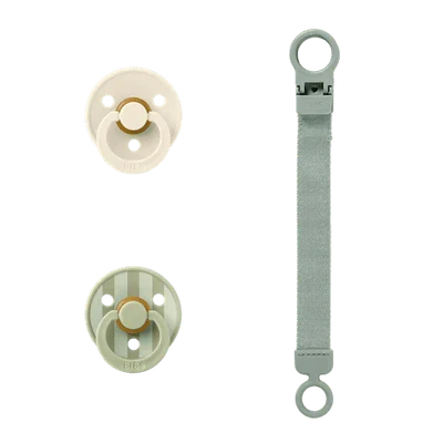 BIBS / Colour Pacifier & Loop Clip Gift Set Size 1 - Sage