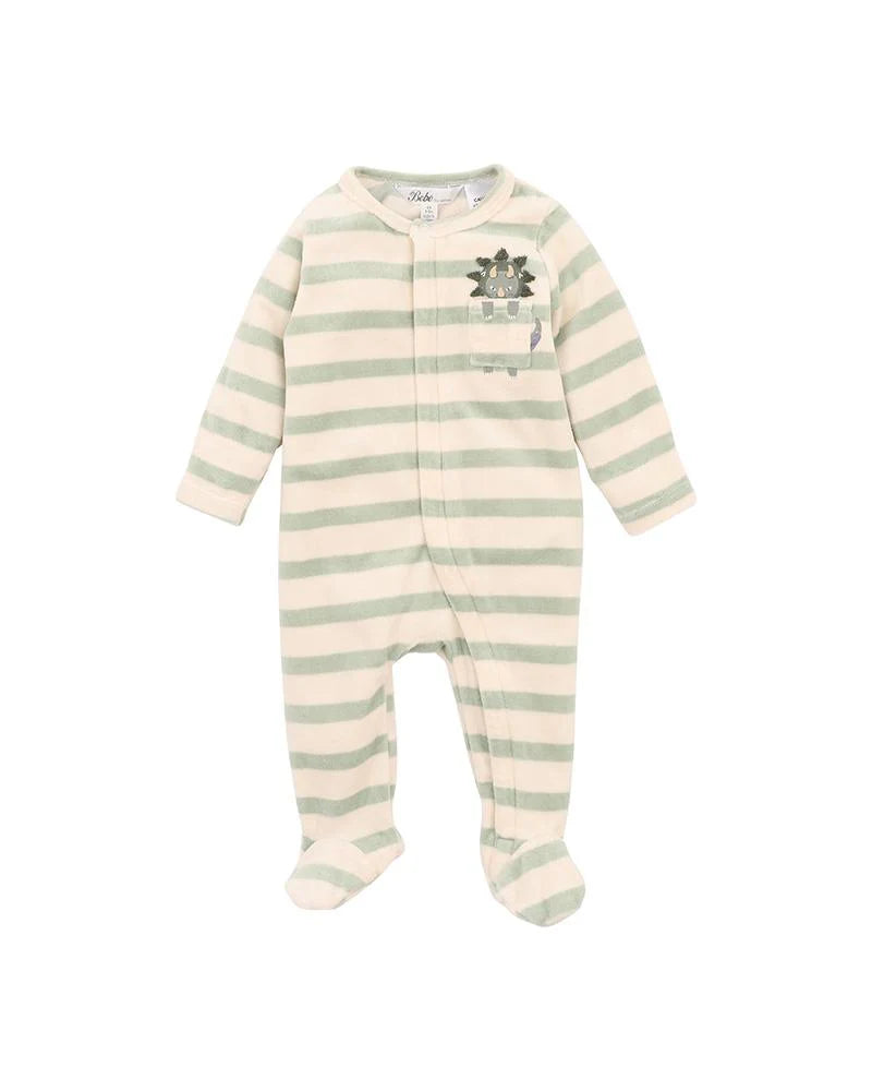 Bebe By Minihaha / Isaac Stripe LS Velour Onesie