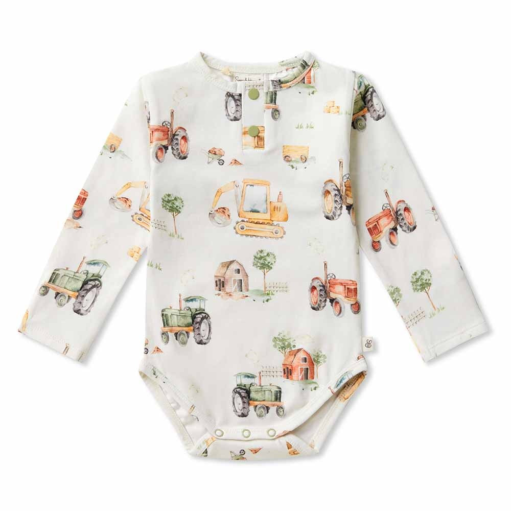 Snuggle Hunny / Organic Long Sleeve Bodysuit - Diggers and Tractors