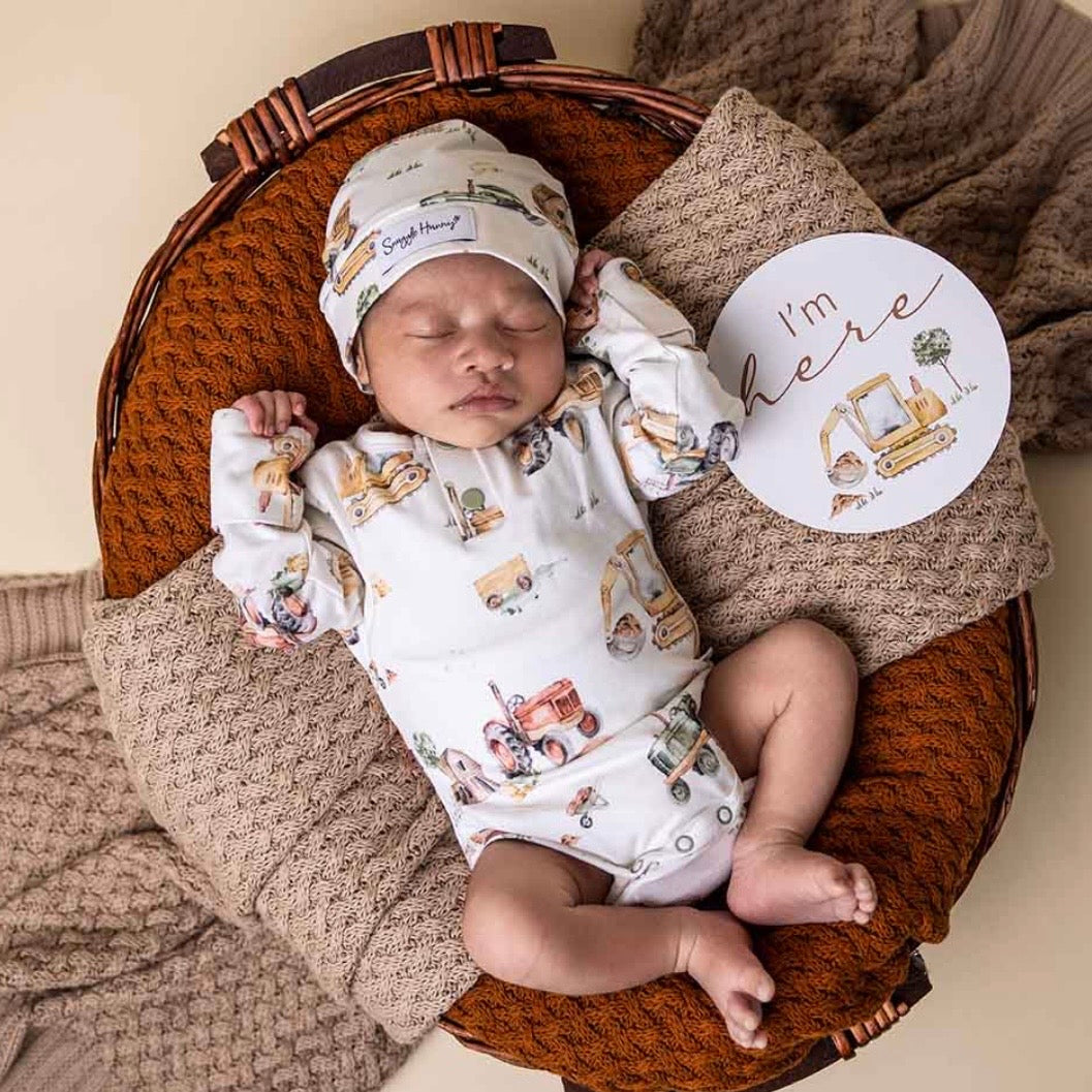 Snuggle Hunny / Organic Long Sleeve Bodysuit - Diggers and Tractors