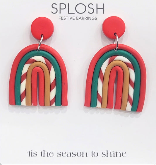 Splosh / Festive Earrings - Large Candy Cane Rainbows