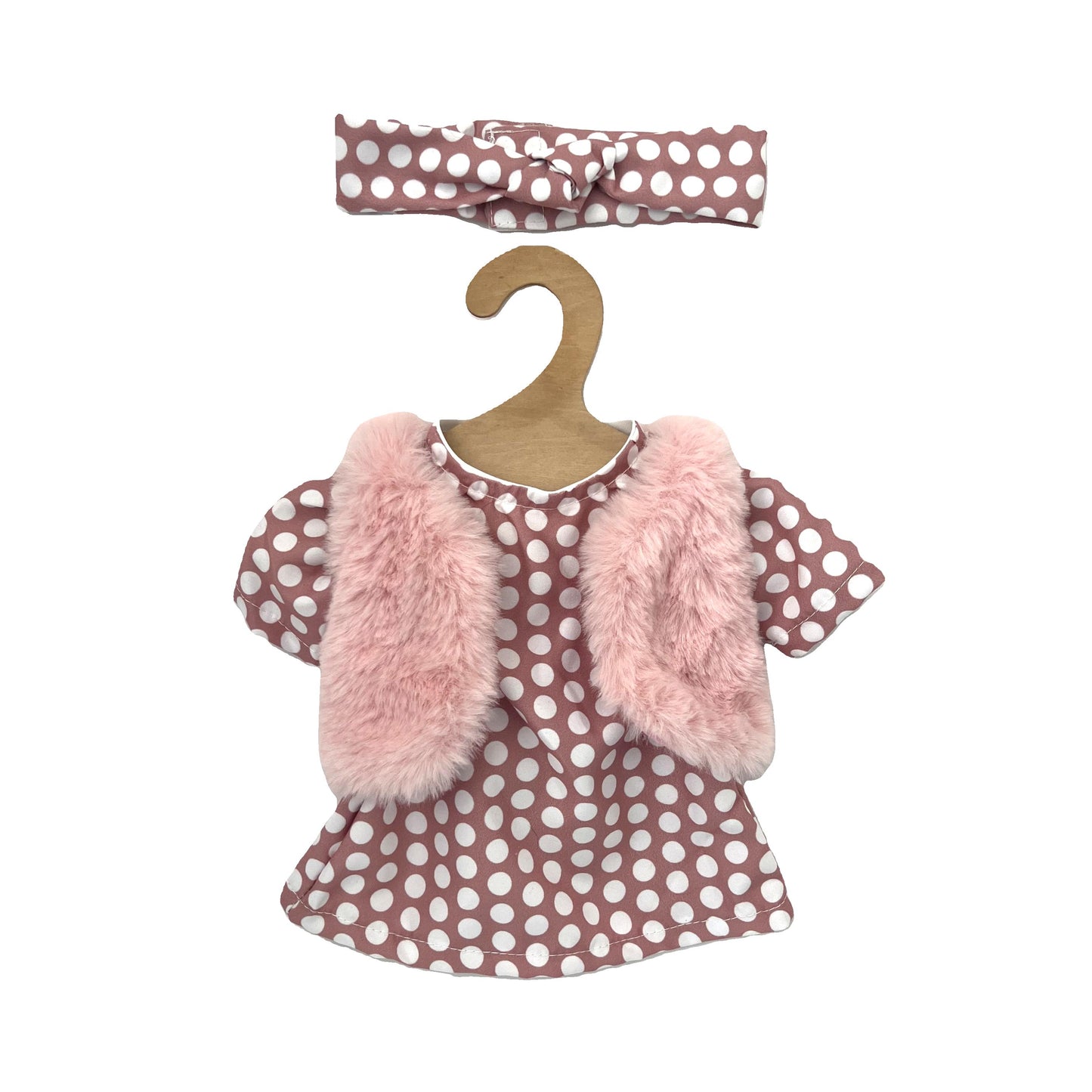 Hopscotch Doll / Doll Clothes - Pink Polka Dot Dress and Fur Coat