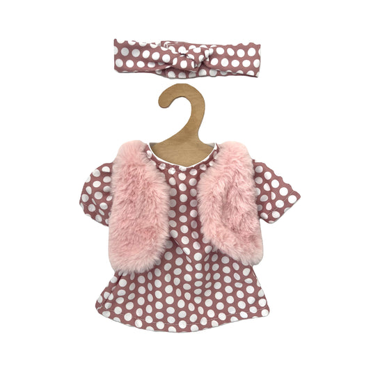 Hopscotch Doll / Doll Clothes - Pink Polka Dot Dress and Fur Coat